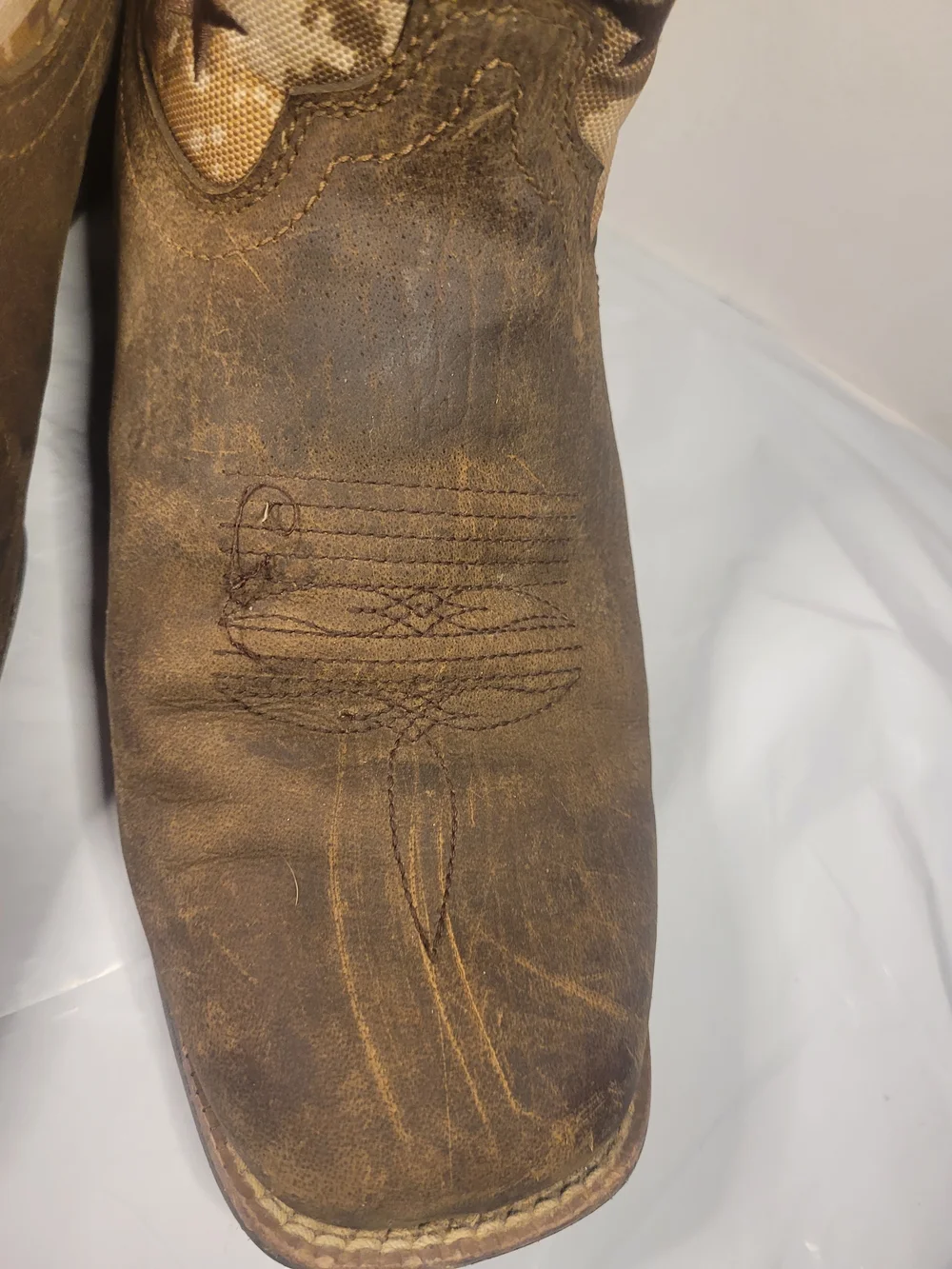 Durango Brown Distressed Leather Cowboy Boots with Flag Print Mens 9W